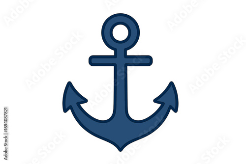 Anchor vector icon. Blue nautical anchor symbol for marine and sailing design. Simple flat cartoon illustration of a ship's anchor for boat, sea, travel, and maritime themes.