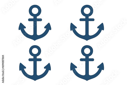 Anchor vector icon set. Simple flat nautical graphic illustration. Marine symbol for boat, ship, or sailor logo. Concept for stability, sea travel, hope, and maritime safety.