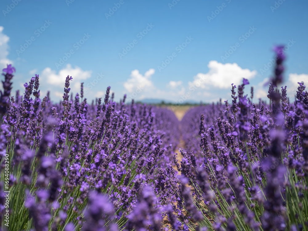 Obraz premium Endless Violet. A Field of Blooming Hues Under a Summer Sky, a Dreamy Landscape.