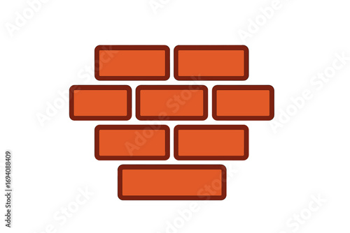 Brick wall vector icon. Simple flat cartoon illustration. Red bricks graphic element. Construction, building industry symbol. Isolated masonry, stonewall background pattern.