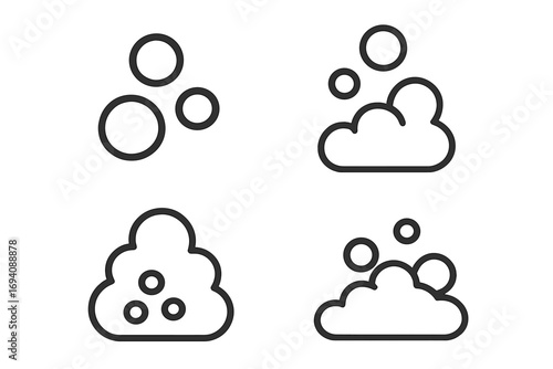 Bubble and foam line icon set. Simple outline vector symbols for soap, suds, and cleaning. Minimalist abstract illustration of water, fizzy, and effervescent concepts.