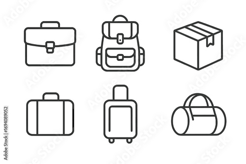 Bags and luggage line icon set. Briefcase, backpack, package, baggage outline signs. Travel, business, delivery concept. Vector symbols for graphic design, web, app.