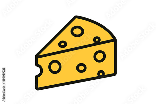 Cheese slice vector icon. Dairy food symbol. Wedge of yellow swiss cheese with holes. Simple flat cartoon illustration for graphic design, logo, menu, web, app, sticker.