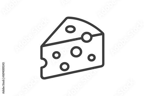 Cheese wedge line icon. Swiss cheese slice simple outline vector. Dairy food product logo for grocery store, menu, web. Minimalist emmental cheese pictogram illustration.