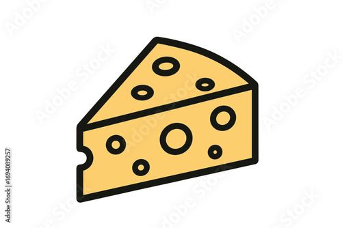 Cheese wedge vector icon. Minimalistic food symbol for graphic design. Dairy product logo. Swiss cheese slice illustration. Maasdam piece sign for web, app or cards.