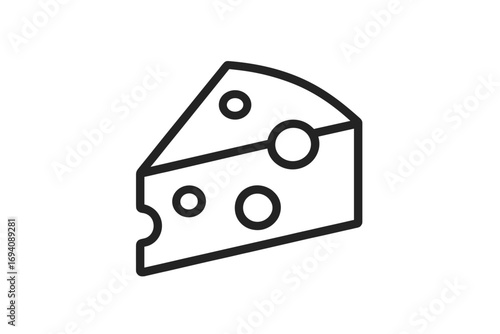 Cheese wedge thin line icon. Swiss cheese slice simple vector illustration. Dairy food product graphic symbol for logo, web, app design. Gourmet food sign. Minimalist pictogram.