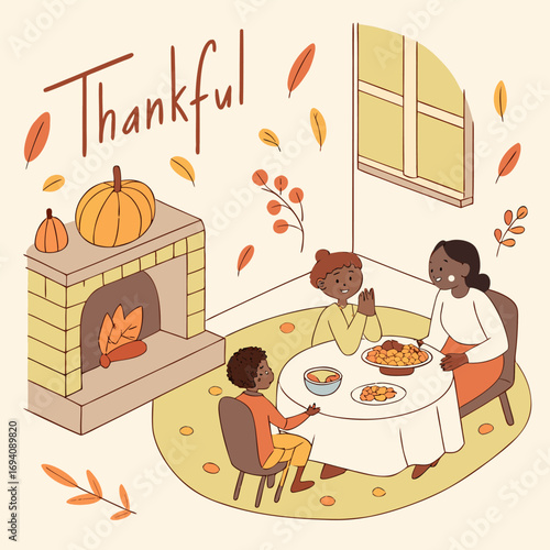Warm and cozy illustration celebrating gratitude and comfort