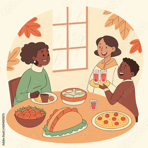 Eat drink be thankful autumn harvest celebration illustration