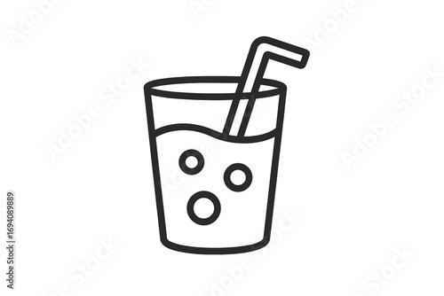 Drink icon, beverage symbol, glass vector. Outline illustration of cold juice, soda, or lemonade with a straw. Minimalist pictogram for menu, bar, party, summer, refreshment.