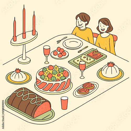 Festive food celebration illustration for a feast