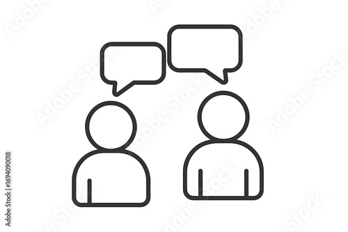 Two people talking icon. Communication, dialogue concept. Vector linear illustration for chat, conversation, discussion. Speech bubbles for business meeting, support, therapy.