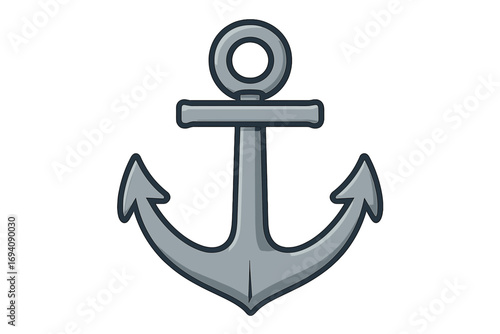 Anchor vector icon. Flat cartoon graphic. Nautical marine symbol for boat ship. Sea ocean travel equipment. Heavy metal for stability safety. Maritime naval logo emblem.