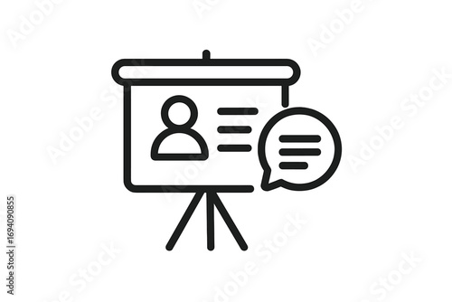 Business presentation vector line icon. Public speaking. Conference speaker symbol. Seminar, lecture, workshop, training, meeting, and report concept. Vector flip chart illustration.