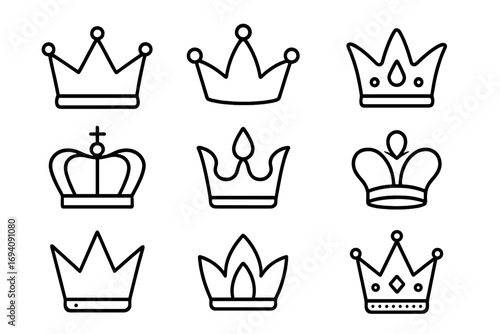 Crown line icon collection. Royal king and queen headwear symbols. Luxury, success, power and monarchy concept. Simple outline vector illustration set for logo, web design, apps.