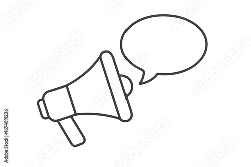 Megaphone with speech bubble line icon. Loudspeaker for announcement, promotion, and marketing. Bullhorn for news alert, protest, or propaganda concept vector illustration.