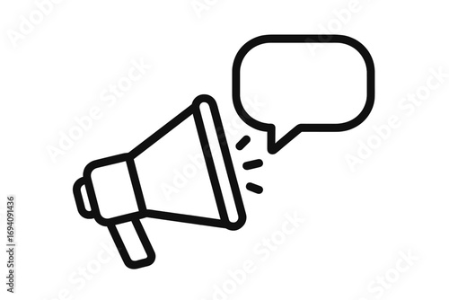 Megaphone line icon with speech bubble. Loudspeaker for announcement, marketing, and promotion. Bullhorn for alert, news, and communication. Vector symbol for protest or advertising.
