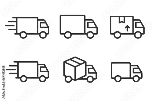 Delivery truck line icon collection. Fast express shipping, logistics concept. Cargo van, transport symbols. Editable stroke vector for web, app, ui, ux, graphic design.