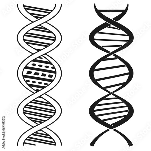 Abstract dna helix shapes black white double helix