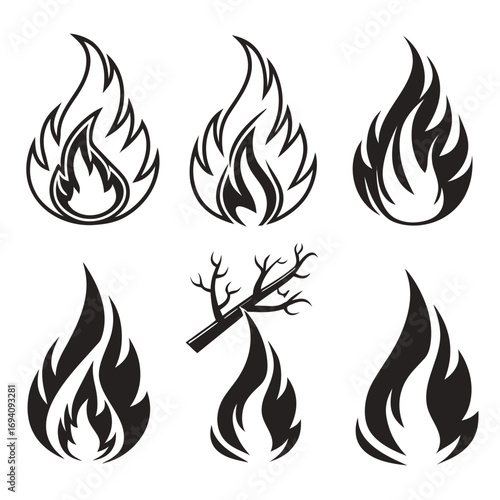 Abstract flame icons stylized shapes fire silhouette
