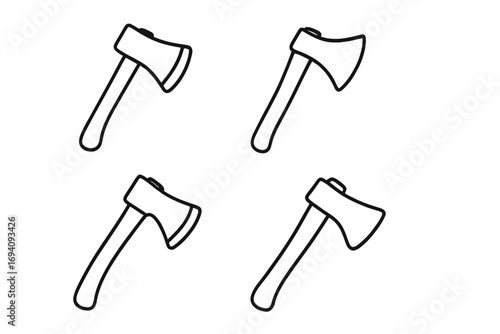 Axe line icon set. Vector hatchet symbol collection. Minimal linear pictogram. Lumberjack, woodcutter tool concept. Camping, survival, forest equipment for web, graphic design.