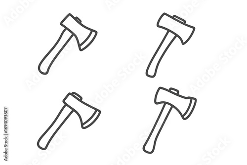 Axe seamless pattern. Simple linear icon of hatchet. Minimalistic pictogram for web and graphic design. Symbol for lumberjack, wood, camping. Vector cartoon illustration set.