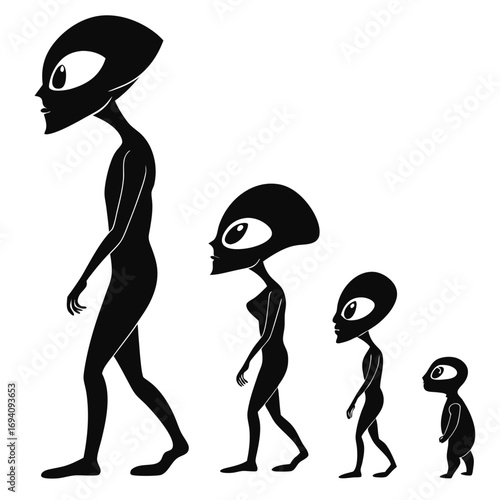 Alien figures walking in procession extraterrestrial