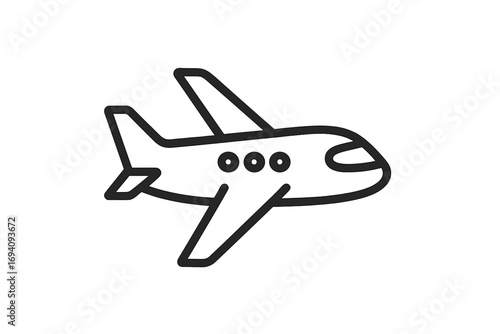 Simple plane linear icon. Minimalistic airplane pictogram for web design, apps, banners. Vector travel symbol. Flight transport sign. Airline tourism concept illustration.