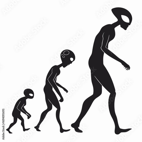 Alien evolution progression black silhouettes extraterrestrial