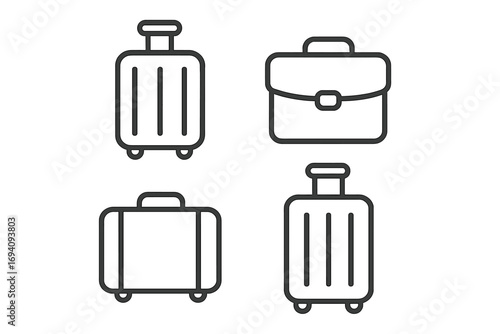 Suitcase, briefcase, and luggage line icon set. Simple travel and business baggage pictograms. Minimalistic linear symbols for web, graphic design, apps, and tourism. Vector.
