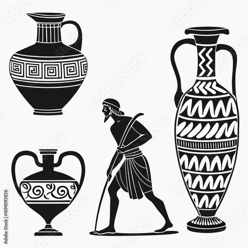 Ancient greek pottery and figure vase amphora
