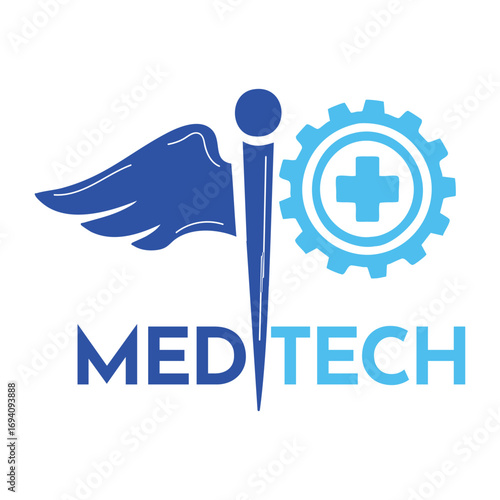 MedTech Logo Design with Wing, Gear, and Medical Cross Symbol