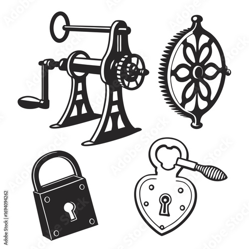 Antique lock mechanisms and gears padlock