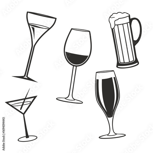 Assorted alcoholic beverage glasses wine glass martini glass