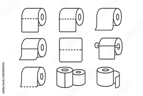 Vector thin line icons of toilet paper rolls pack, editable stroke bathroom tissue rolls collection, web, book, card, app design elements, clean outline set 2