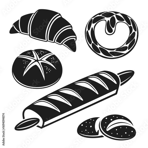 Baked goods assortment silhouette croissant pretzel