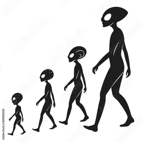 Black alien silhouettes walking in progression extraterrestrial