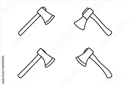 Minimalist Linear Vector Axe Icon Set for Web, App, and Banner Design – Simple Cartoon Black Outline Hatchet Collection for Graphic Resources, Social Media, and Cards