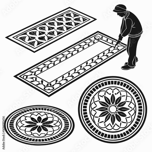 Black and white carpet and rug border designs pattern