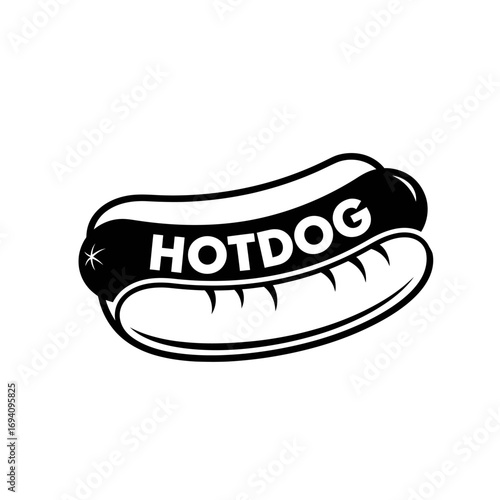 Simple black and white graphic of a hot dog with the word "HOTDOG" displayed.