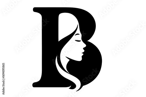 Elegant initial letter B with beauty woman face silhouette, feminine profile logo design, stylish female portrait icon, cosmetic, salon, hair care vector illustration