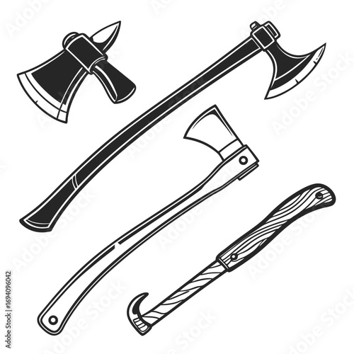 Black axe and woodcutting tool silhouettes hatchet