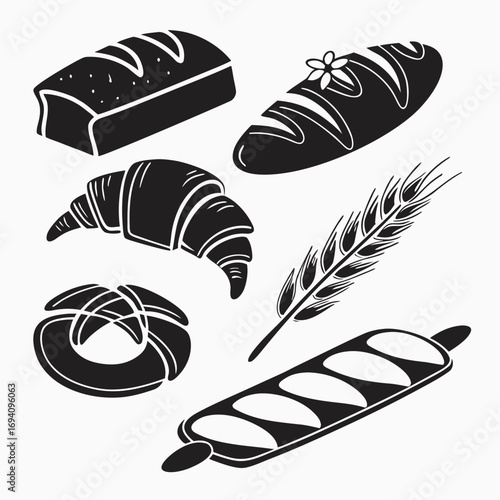 Black bakery product silhouettes bread loaf