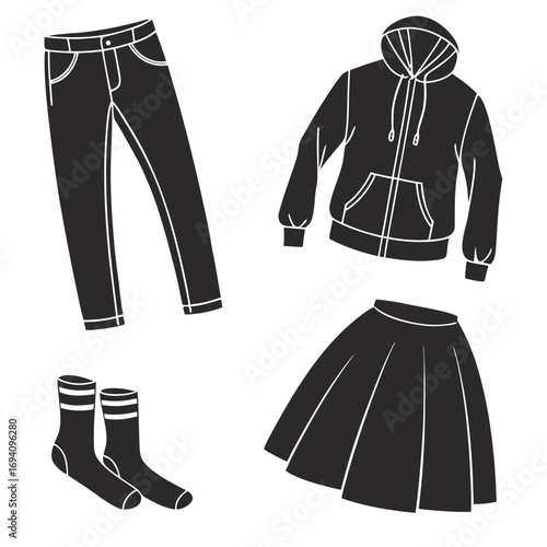 Black clothing items silhouette jeans hoodie