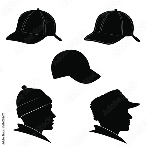 Black headwear silhouettes baseball cap winter hat