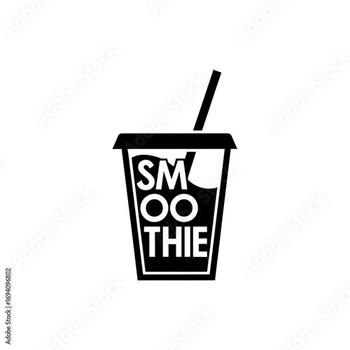 A stylized black and white illustration of a clear cup filled with a refreshing smoothie, complete with a straw.