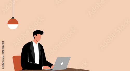 Professional man focused on working on his laptop at a desk in a modern office setting. Ideal for business, technology, or remote work concepts.