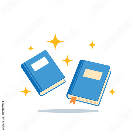 Sparkling blue books floating and shining brightly displayed for educational purposes