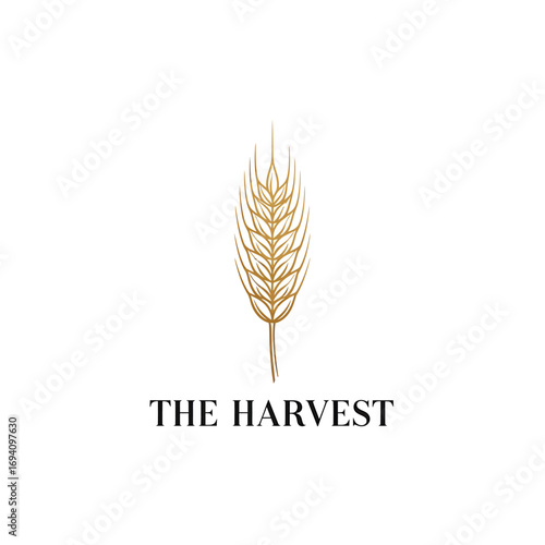 Golden wheat ear logo, stylized, simple design, for a business called "The Harvest".