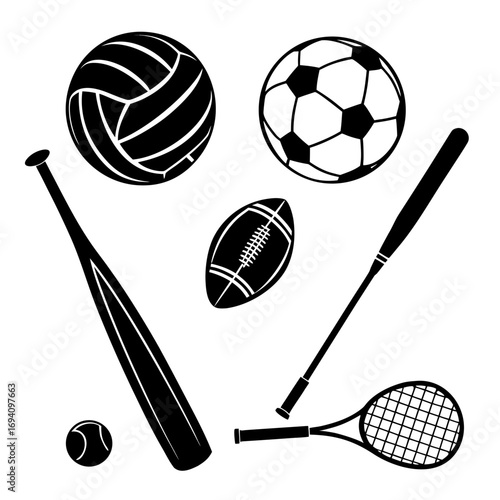 Black sports equipment collection volleyball soccer ball