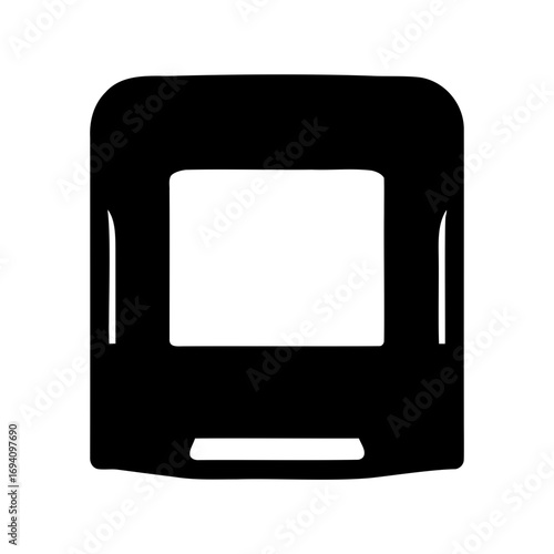 Stylized black and white minimalist train front illustration with simple design